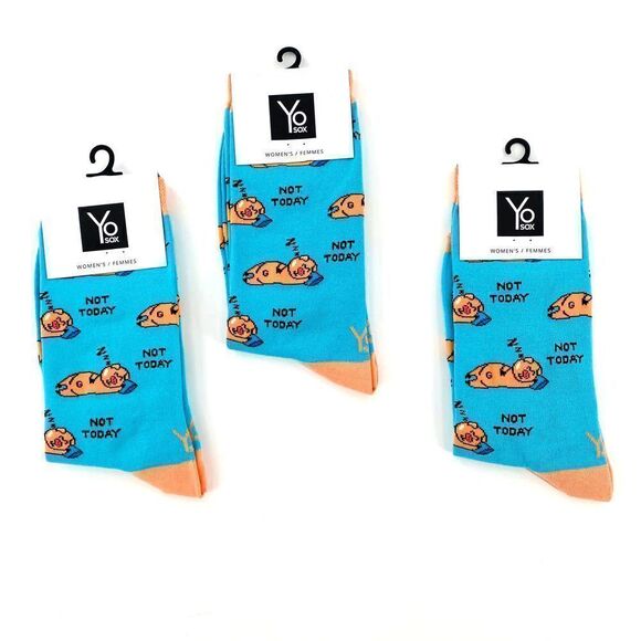 NWT Yo Sox Not Today Sleeping Pig  Women's Crew Sock Blue 3 Pack - Picture 5 of 7